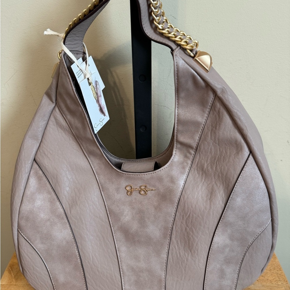 Jessica Simpson Taupe Adalee Hobo Bag with Gold Accents